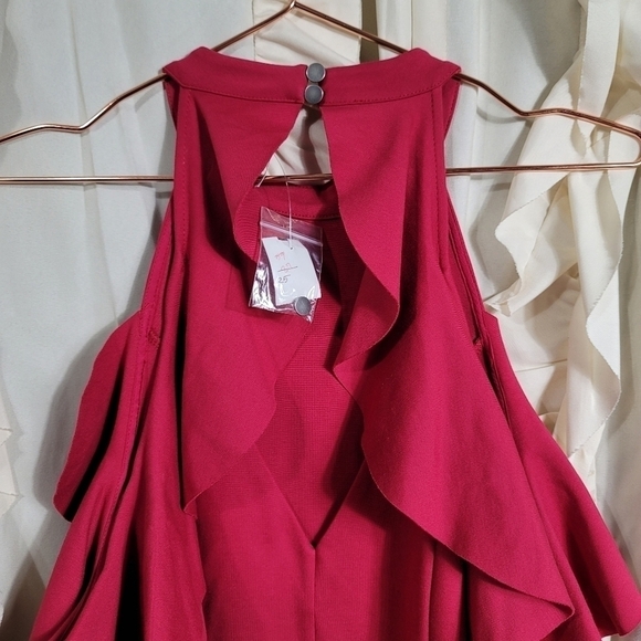 NWT Free People Sweet Talk Frill Mini Dress Raspberry Medium Ponte Knit - Picture 8 of 10